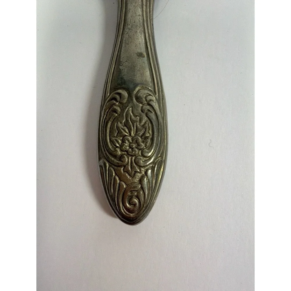 Vintage Ornate‎ Silver Plated Repousse Rose Vanity Hand Mirror and Brush Set